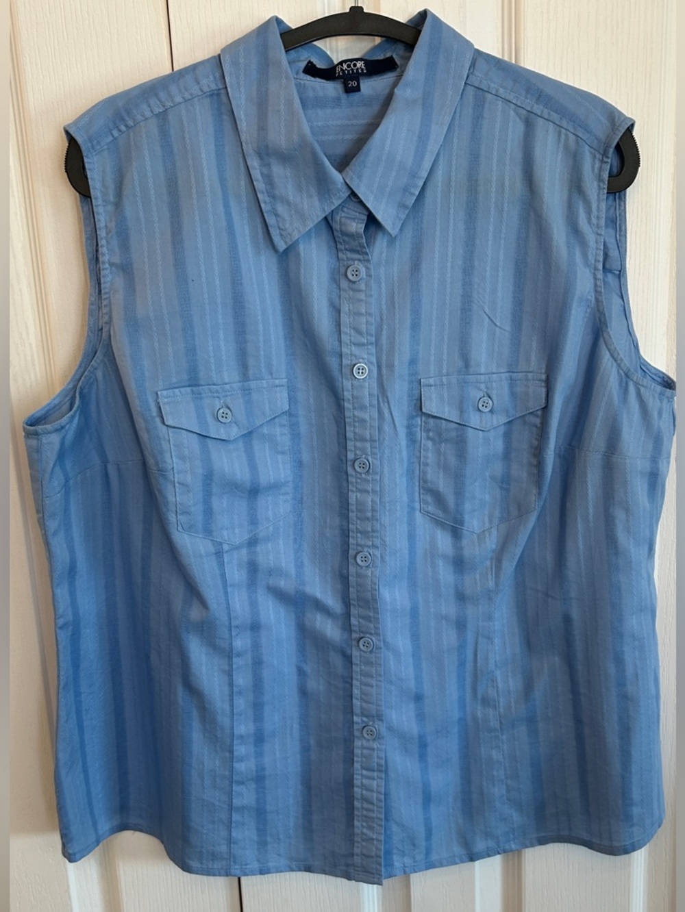 Encore Petites Cotton Sleeveless Button Down Blouse Blue 20P